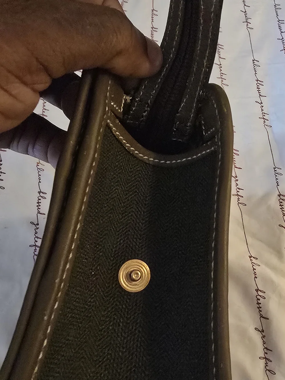 Dunhill Black Canvas Clutch with Brown Leather Trim and Gold Accent-EUC!